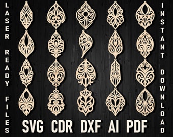 Archivo SVG de pendiente láser eduardiano, archivo SVG láser, archivo de corte de pendiente para láseres, paquete de pendientes de madera de formas básicas svg, pendientes Glowforge