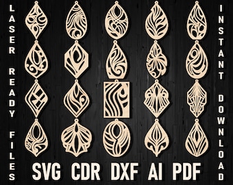Archivos cortados por láser svg de vanguardia, plantillas de pendientes Vector Digital SVG DXF Archivos de joyería Descargar corte láser Dxf cuero y acrílico de madera
