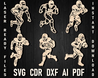 Svg Football Player Laser Cut Christmas Toy Bundle Files | American Football Cricut Christmas CNC Ornament Dxf Wooden Glowforge File Digital