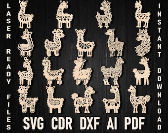 Alpaca Christmas svg cut files ornament for christmas tree, Glowforge Llama Vector Silhouette Cricut digital paper cut, CNC and laser DIY