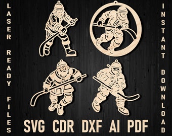 Santa Claus Christmas Ice Hockey Svg Toy Ornament Cutout, Hockey Team Ornament, Laser Ready File, Glowforge Hockey Decor Cricut cut file
