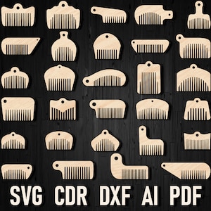 Svg Beard Comb Keychain Laser Cutting Comb Cut Glowforge File, Beard Comb Plans for Laser CNC Cutting Plywood Wood Svg Cdr Dxf Digital Files