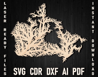 Tree Style Canada wall art map laser cut and glowforge file, Pdf Canada Silhouette Map dxf file pattern, canada cnc plan, Canada Cut File ai