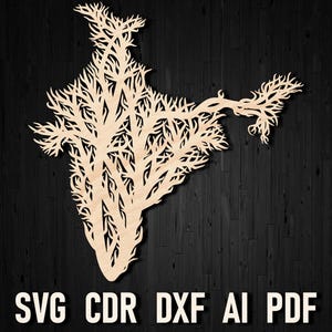 File mappa Silhouette in stile albero Svg India per taglio laser, mappa in legno India dxf pdf Stencil mappa, Glowforge India, mappa del paese Artwork Wall Art