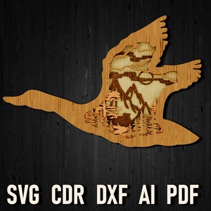 Duck hunting svg layered decor for laser cutting and glowforge, Duck Hunting Scene multilayer mountains wall art decor Dxf Duck layer Pdf