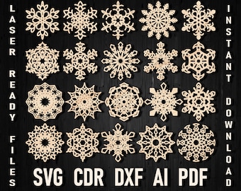 Svg Christmas Laser Cut Snowflake Ornaments, CNC Laser Cut Plywood Decor, Christmas Snowflake room decoration, snowflake idea dxf cutting