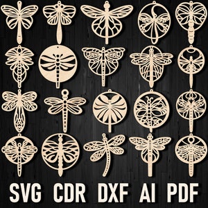Dragonfly Laser Cut Earrings SVG File Glowforge Earring, Dxf Dragonfly Bundle Earring SVG Files, Dragonfly Lightburn Summer Stud Earring Svg