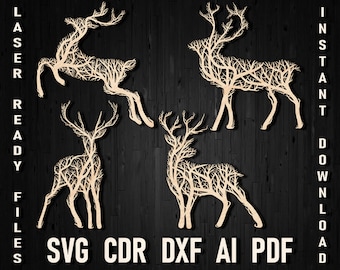 Panel de arte de pared estilo árbol de ciervos Archivos svg para archivos Glowforge, Dxf, Cdr, Ai y Pdf para corte por plasma y láser, Panel de arte de pared de alces, Elk svg