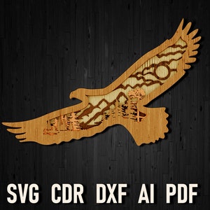 Eagle svg layered cut file, 3D Eagle Multilayer laser cut files for glowforge, Eagle dxf wall decor art, 3d eagle for cricut and glowforge