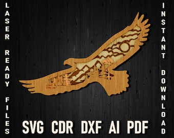 File di taglio a strati Eagle SVG, file di taglio laser multistrato Aquila 3D per Glowforge, Arte della decorazione della parete Eagle dxf, Aquila 3D per Cricut e Glowforge