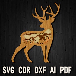 Deer svg cut file for Laser and Glowforge, Deer and Bear SVG multilayer mandala 4 layers for glowforge, Wildlife panel for laser and cricut