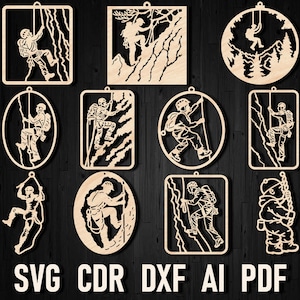 Paquete de Svg navideños cortados con láser para escalar montañas, montañista de escalada Cricut Dxf, silueta de escalador, Svg de escalada en roca, archivos de corte de imágenes prediseñadas