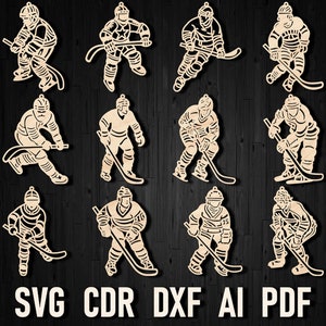 Paquete de adornos de juguete de Navidad Svg de hockey sobre hielo, Adorno de entrenador de jugador de equipo de hockey, Archivo listo para láser, Archivo de corte Cricut de decoración de hockey Glowforge