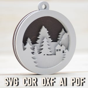 Multi layer christmas ornament SVG. Cdr christmas laser cut file, Glowforge SVG Christmas Circle Ornaments 3 d layered framed ornament svg