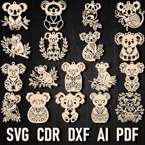 Koala kerst Svg ornamenten bundel voor Lightburn lasergesneden bestanden schattige baby Koala gesneden digitale silhouet decor voor CNC machines kunst aan de muur