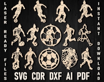 Soccer Football Christmas Ornament SVG Bundle, Soccer Laser Cut File, Soccer Coach Gift, Soccer Glowforge Cricut dxf Laser Ready File pdf