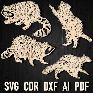 Raccoon Tree Svg Wall Panel Ornament Style, Files for Glowforge Decoration CNC Plasma Router Raccoon Cutting Files For Wood and Metal