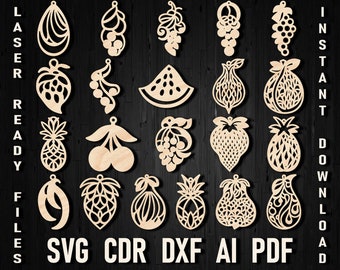 Fruit Earrings SVG, Pineapple Faux Leather Earrings SVG, Strawberry Summer Earrings SVG, Glowforge Earrings, Cricut Earrings, Cherry Earring