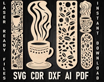 Coffee Glowforge bookmarks, Coffee Lover Bookmark SVG Files Template for Laser Cut on Glowforge, xTool CNC Machines, Bookmarks Cut files