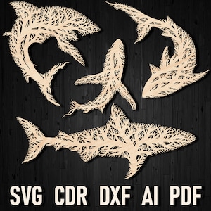 Svg Tree Style Shark Wall Art Decor for Laser Cutting, Shark CNC Vector Digital Files For Cricut and Glowforge Shark Wall Art Kids Dxf Cdr