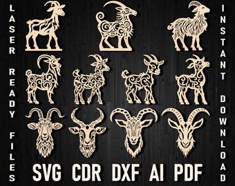 Paquete de archivos de adornos navideños cortados con láser de cabra, animales de granja Glowforge Svg, diseño de silueta de cabra Cricut Svg, plantilla de corte de cabra DIY Pdf