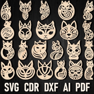Cat earrings svg laser cut file, Cat Earring Svg Bundle, Wood Cats Svg, Cats Glowforge cut Christmas files Cat Earring SVG Silhouette Cricut