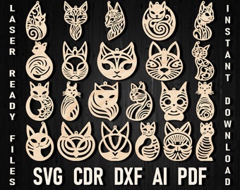 Cat earrings svg laser cut file, Cat Earring Svg Bundle, Wood Cats Svg, Cats Glowforge cut Christmas files Cat Earring SVG Silhouette Cricut