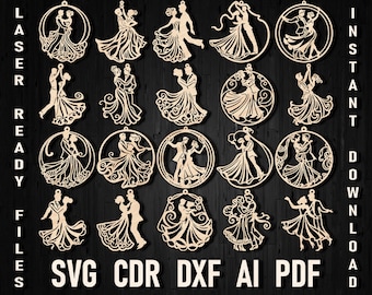 Ornamento per albero di Natale in formato SVG con taglio laser, decorazione per ballerino di danza classica DXF, ornamento per ballerino, ballerina Glowforge svg Xtool Cricut