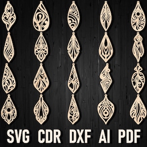 Laser cut Earring Svg Bundle Laser Cut File for Glowforge, Wood earring svg, Cute Leather Earrings Svg, Template Instant Download for Mom