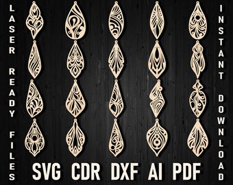 Laser cut Earring Svg Bundle Laser Cut File for Glowforge, Wood earring svg, Cute Leather Earrings Svg, Template Instant Download for Mom