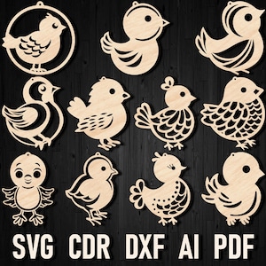 Fichiers de poulet Noël SVG découpés au Laser ornement Bundle pour Glowforge Cricut, coq bébé poussin ferme vecteur poule contreplaqué Decor Dxf dindonneau Cdr