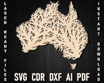 Tree Wall Australia Map SVG, Australia Outline Silhouette Svg, Australia Laser cut files, Australia Files for Cricut, Australia Cut Files