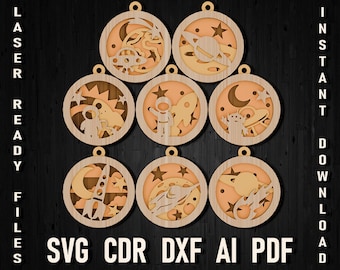 Space Laser cutting christmas decoration, svg space glowforge file pattern decor, Solar System toys, Digital Vector Files Instant Download