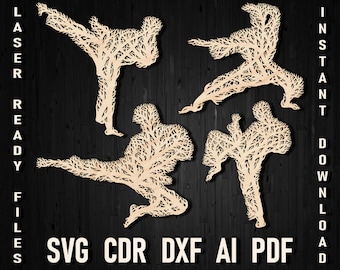 Karate Svg Wall Panel Decor Laser Cut Ornament, Taekwondo Glowforge Martial Arts DXF, Karate Clipart, Karate Cricut Cut file, Karate Vector