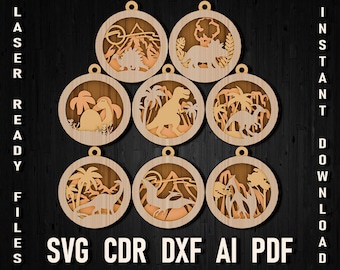 Dinosaur Svg Laser cut file christmas decoration, dxf laser pattern christmas multilayer decor, T-Rex Glowforge project laser cut model
