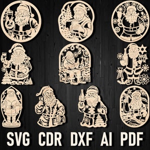 Kerstman met bier Laser Svg sieraad, kerstman kerstman bier Glowforge houtsnede, december kerstman bier Cricut Design Xtool Dxf
