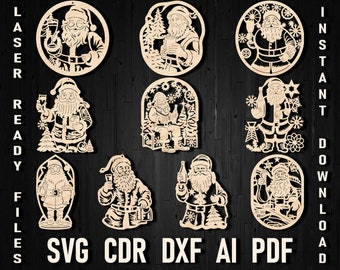 Christmas Santa with Beer Laser Svg Ornament , Christmas Santa Claus Beer Glowforge Wood Cut, December Santa Beer Cricut Design Xtool Dxf