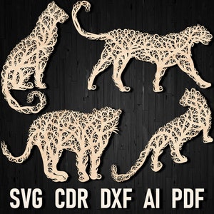 Leopard Tree Svg Wall Panel Decor Ornament, Panthera Metal and Wood Wall Art Glowforge, CNC Plasma Router, Leopard Housewarming Gift