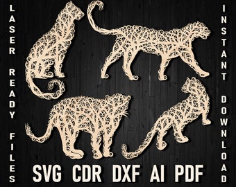 Leopard Tree Svg Wall Panel Decor Ornament, Panthera Metal and Wood Wall Art Glowforge, CNC Plasma Router, Leopard Housewarming Gift