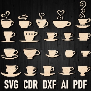 Ensemble de tasses à thé et à café, lot de tasses à café, tasses à thé Svg, cliparts amateur de tasses à café, fichiers de découpe pour Cricut et Silhouette Svg DXF Ai