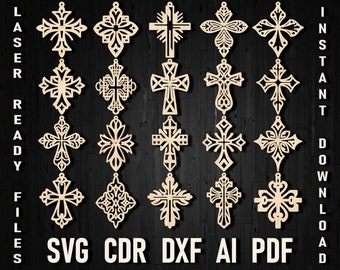 Svg Christian Cross Earring Laser Cut Templates, Dxf Cross Earrings Bundle, Cricut Silhouette Glowforge Files digital download PDF DXF CDR