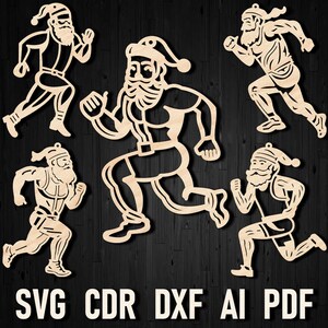 Svg Kerst Kerstman Marathon Running Laser Cut Vector Runner silhouet clipart, running santa silhouet glowforge grafische run cricut