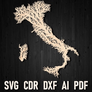 Svg arbre en bois Italie carte découpée au laser carte, décoration murale Italie Cricut art pour bureau à domicile, carte italienne Glowforge ornement dxf