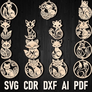 Weihnachtsbaum Fuchs Laser geschnitten svg Ornament Bundle-Dateien | Holzschnitt skandinavisches Fuchs Muster Fuchs Vorlage Autoanhänger Glowforge Craft xTool