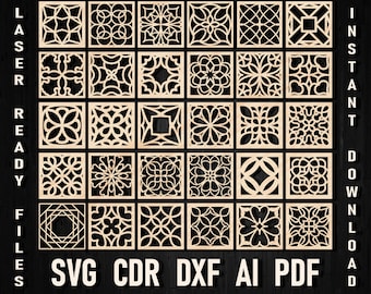 Svg Plasma Cut Square Ornaments Template for Laser Cutting Dxf Room Divider, Decorative Screen CNC Lattice Panel Coaster Digital Download