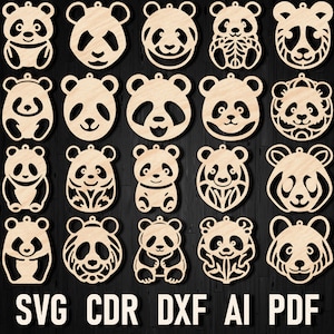 Brinco de panda SVG pacote ornamento, arquivo de corte de brinco de urso panda, decorações de panda pingente de corte a laser brinco de joias de couro Xtool Cricut