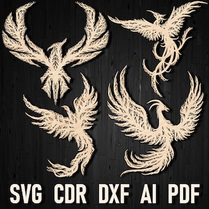 Fichiers Dxf Svg d'art mural arbre Phoenix pour fichier de coupe plasma, fichiers Glowforge Phoenix panneau, ornement phénix Cricut Wall Art Svg panneau numérique