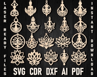 Yoga Earring SVG DXF Laser Cut Lotus Templates for Wood Acrylic Leather Christmas Chakra Jewelry Vector Files Laser Cricut Glowforge Xtool