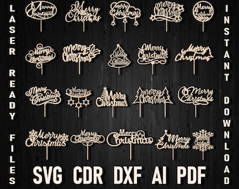 Wesołych świąt Bożego Narodzenia, topper na tort, plik svg dla cricut, ozdoby sylwetkowe na Boże Narodzenie, plik svg do cięcia cyfrowego, plik do cięcia laserowego cnc, cięcie papierowe