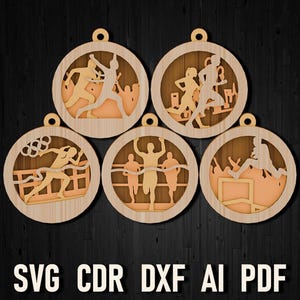 Decoración navideña de Glowforge con silueta de corredor, adorno cortado con láser, archivos de corte de Cricut para correr, descarga digital de múltiples capas, mujer corredora